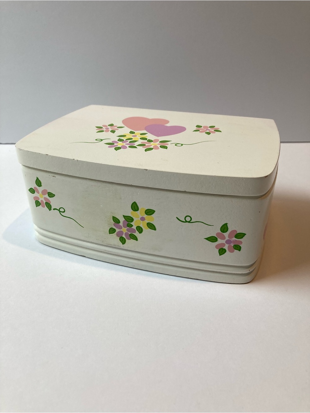 Vintage Painted Wooden Jewelry Chest Trinket Box Velvet Cottagecore Y2K Tween